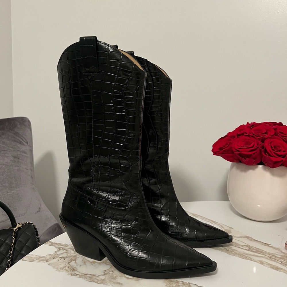 & Other Stories Black Croc-Embossed Women's Western Boots 38
